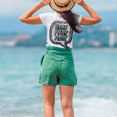 Womens Slim Fit "Here Fishy Fishy" Graphic Tee Thumbnail