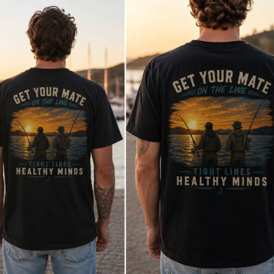 "Fishing With Mates" Unisex Straight Cut Cotton Tee - HeavyCotton™ Tee Thumbnail
